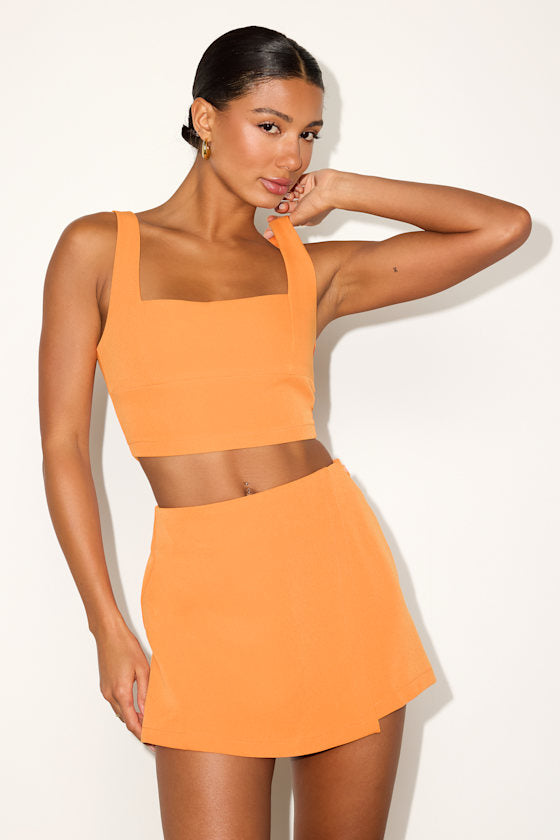 Exceptionally Styled Ivory Lace-Up Two-Piece Skort Romper