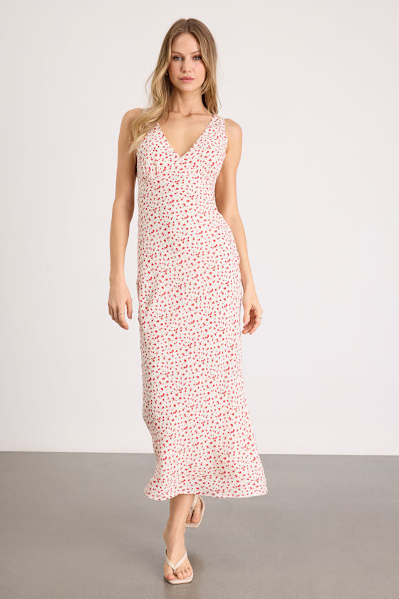 Avaya Ivory Ditsy Floral Slip Midi Dress