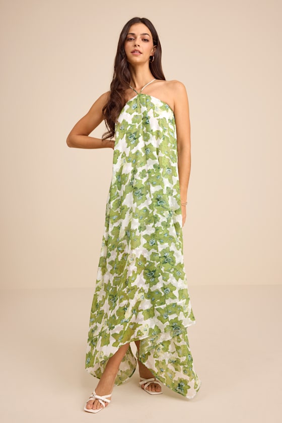 Dezzi Blush Multi Floral Halter Shift Maxi Dress