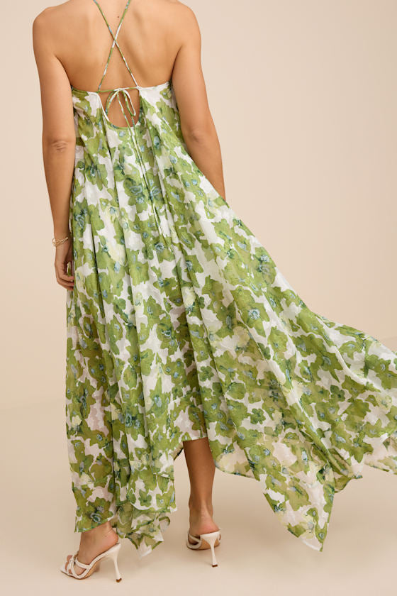 Dezzi Blush Multi Floral Halter Shift Maxi Dress