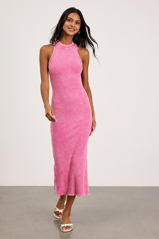 Essentially Sweet Washed Lavender Ribbed Sleeveless Midi Dress