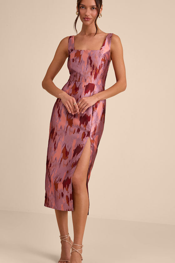 Diani Blush Abstract Jacquard Column Midi Dress