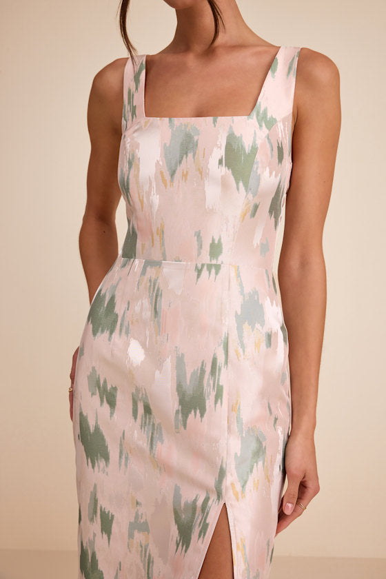 Diani Mauve Abstract Jacquard Column Midi Dress