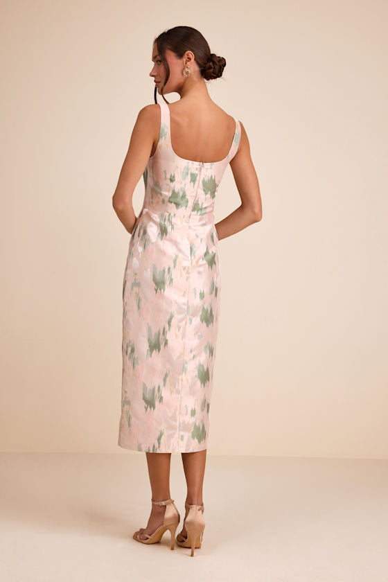 Diani Mauve Abstract Jacquard Column Midi Dress