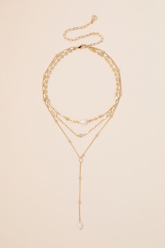 Forever Falling 14KT Gold Pearl Layered Necklace