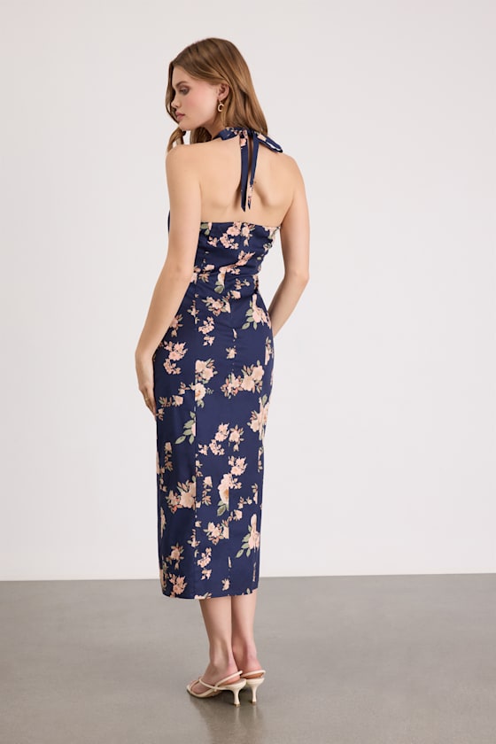 Arrosa White Floral Halter Midi Dress