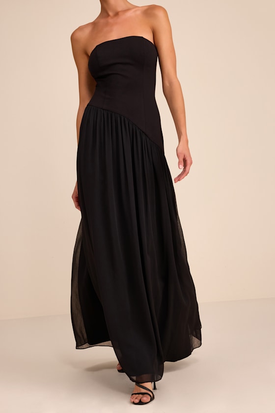 Beth Berry Pink Strapless Drop Waist Maxi Dress