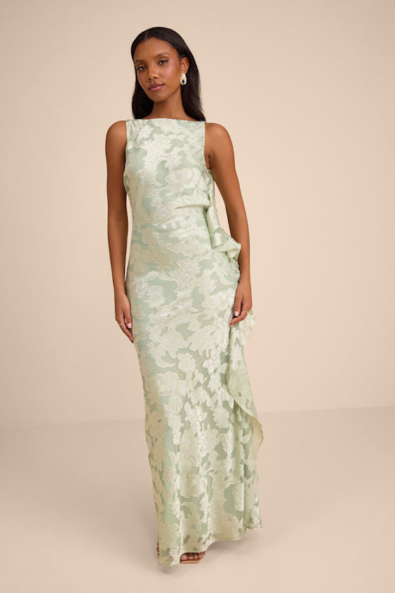 Narelle Navy Floral Burnout Ruffled Maxi Dress