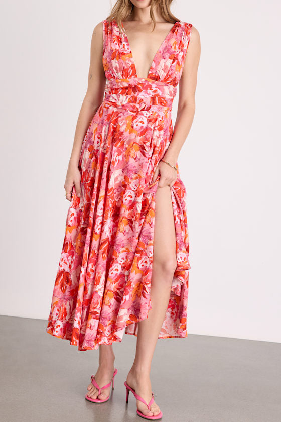 Jaden Pink Multi Abstract Sleeveless Midi Dress