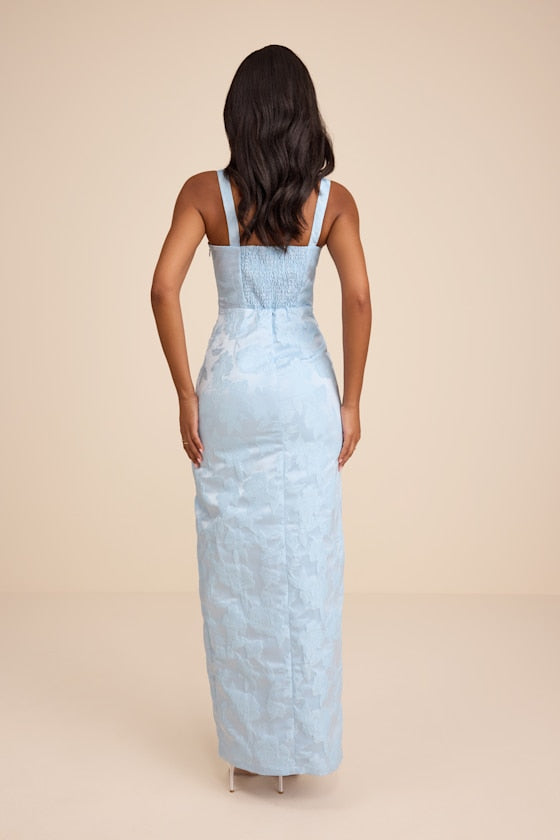 Demina Light Pink Floral Jacquard Bustier Maxi Dress