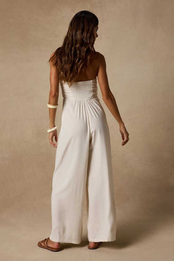 Wylda Light Beige Linen Tie-Front Jumpsuit