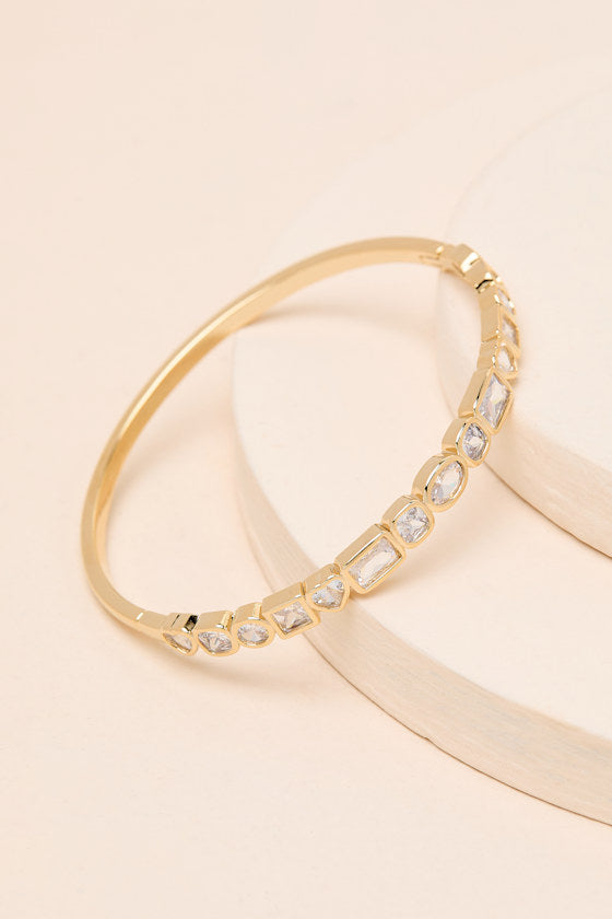 Mimi 14KT Gold Bezel Rhinestone Bangle Bracelet