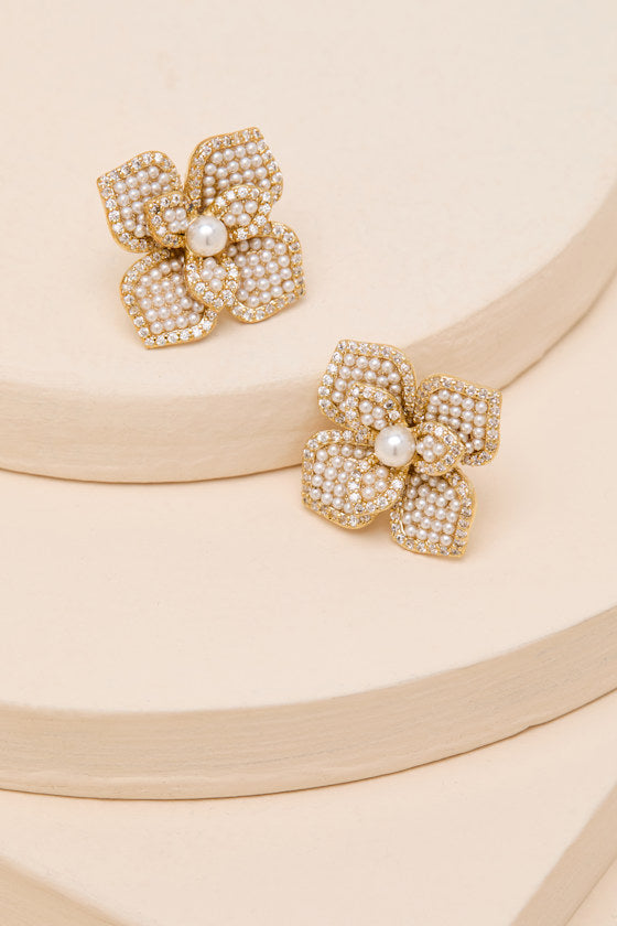 Moxie 14KT Gold Pearl Flower Stud Earrings