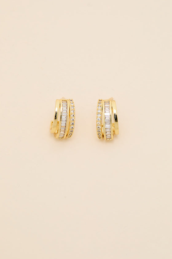 Talon 14KT Gold Layered Rhinestone Hoop Earrings