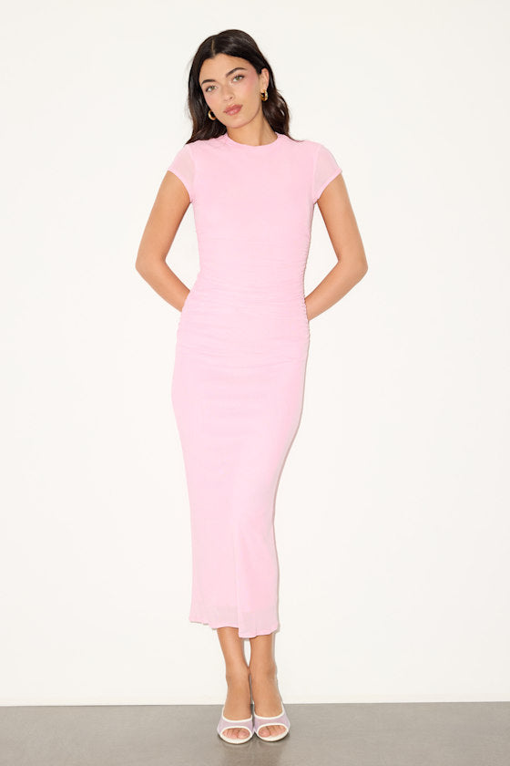 Cici Light Pink Mesh Bodycon Midi Dress