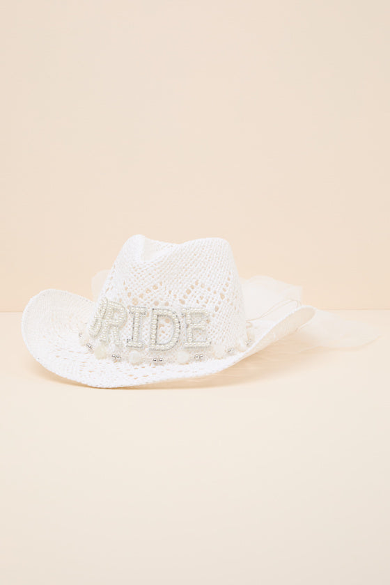 Tying the Knot White Patch Veil Western Hat