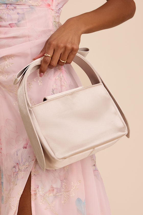 Britney Champagne Satin Bow Handbag