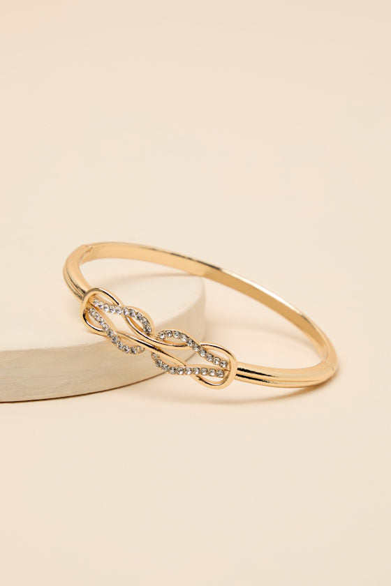 Trevena Gold Rhinestone Knotted Bangle Bracelet