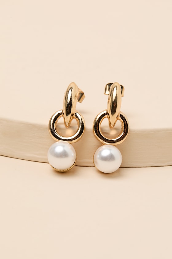 Arda Gold Pearl Doorknocker Earrings