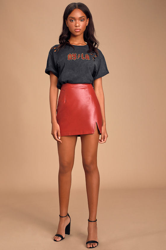 Corte Black Vegan Leather Mini Skirt