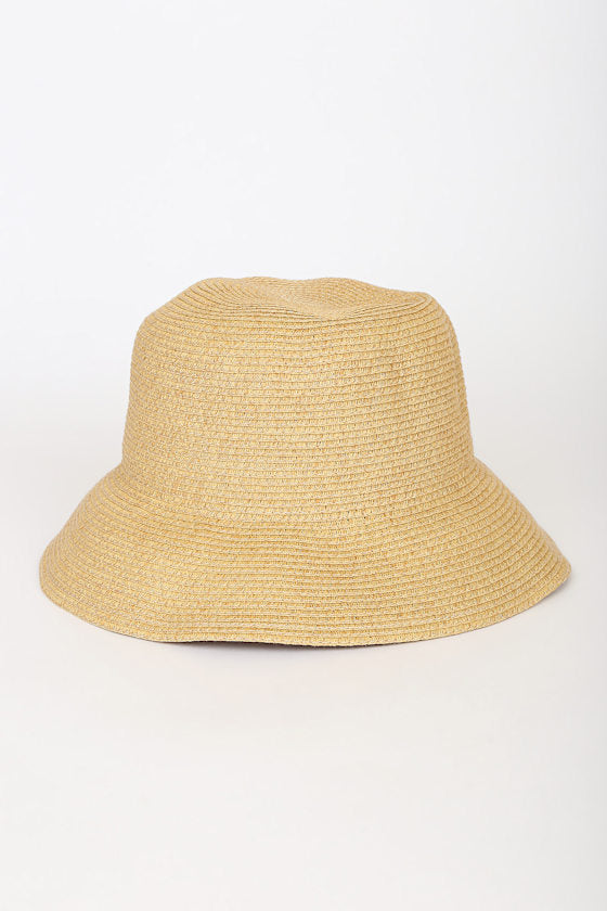 Bon Voyage Babe Tan Straw Bucket Hat