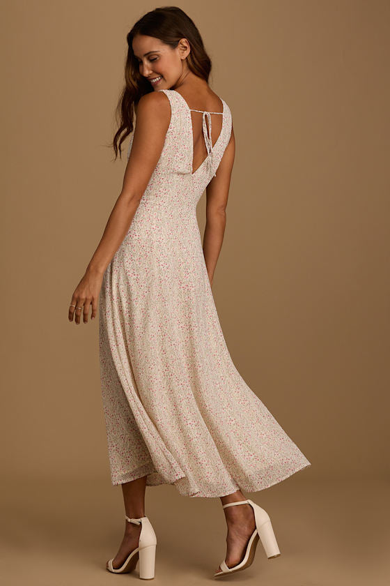 Your Only Darling Green Floral Print Sleeveless Midi Dress