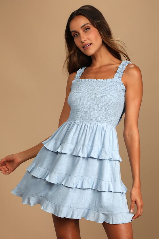 Super Sweet Lime Green Smocked Ruffled Tie-Back Mini Dress