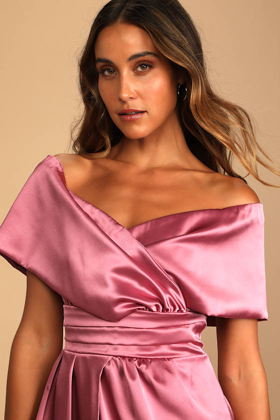 Always Celebrating Ivory Satin Off-the-Shoulder Mini Dress