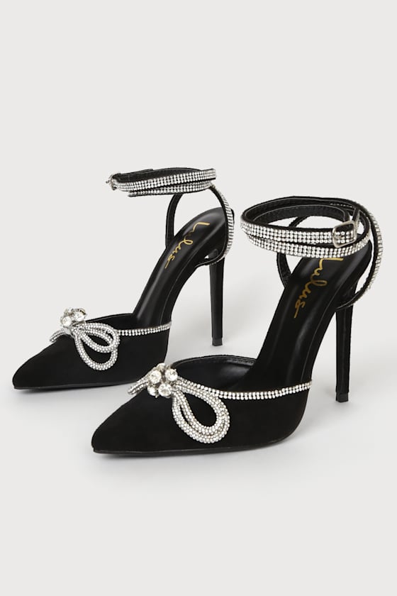 Lullie Silver Vinyl Rhinestone Ankle Strap Pointed-Toe Pumps