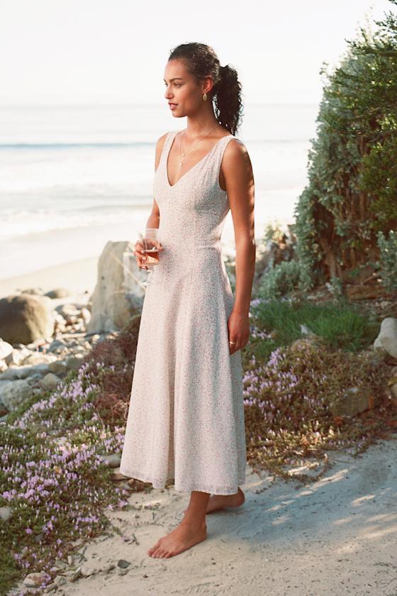 Your Only Darling Green Floral Print Sleeveless Midi Dress