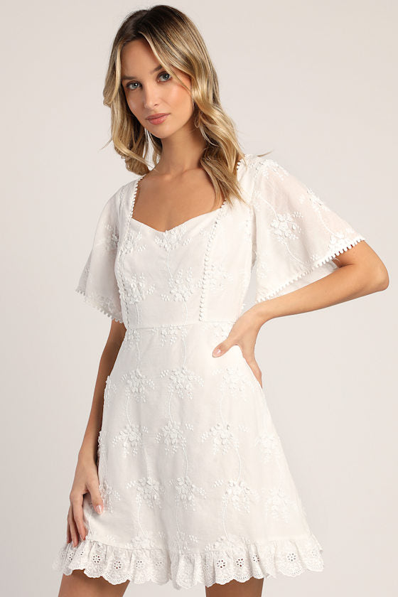 Morning in Mallorca Red Eyelet Mini Dress
