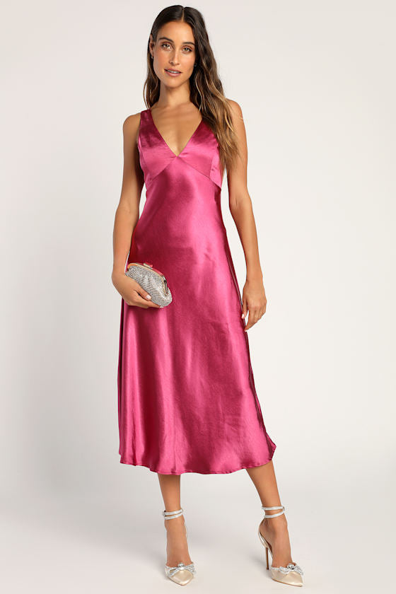 Incredible Love Light Orange Satin Cowl Back Midi Slip Dress