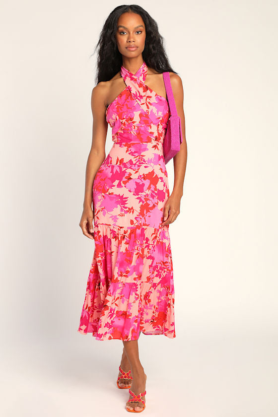 Always Eye-Catching White Tiered Halter Midi Dress