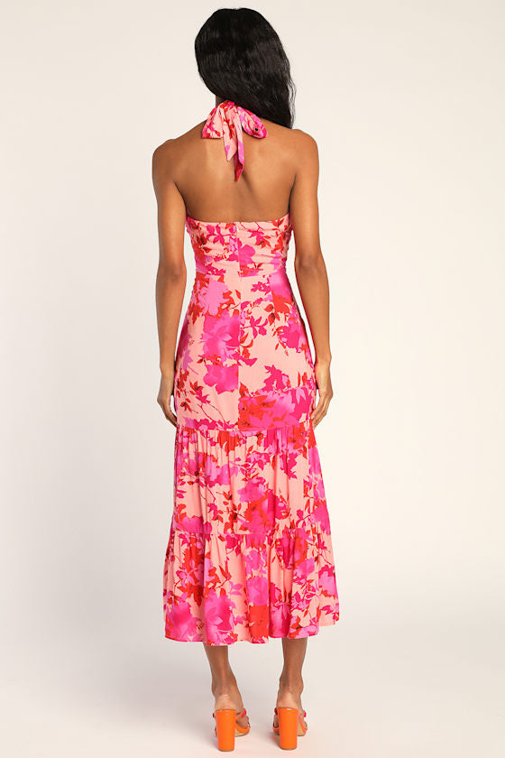 Always Eye-Catching White Tiered Halter Midi Dress