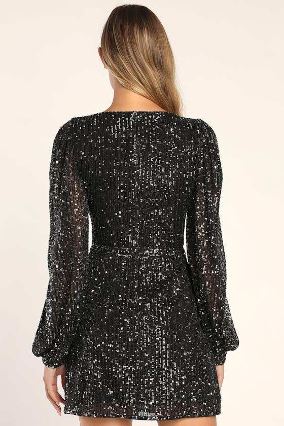 Festive Mood Emerald Sequin Long Sleeve Mini Dress