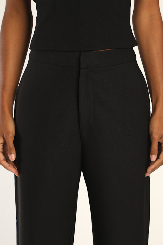 Flair for the Fabulous Black Feather Straight Leg Pants