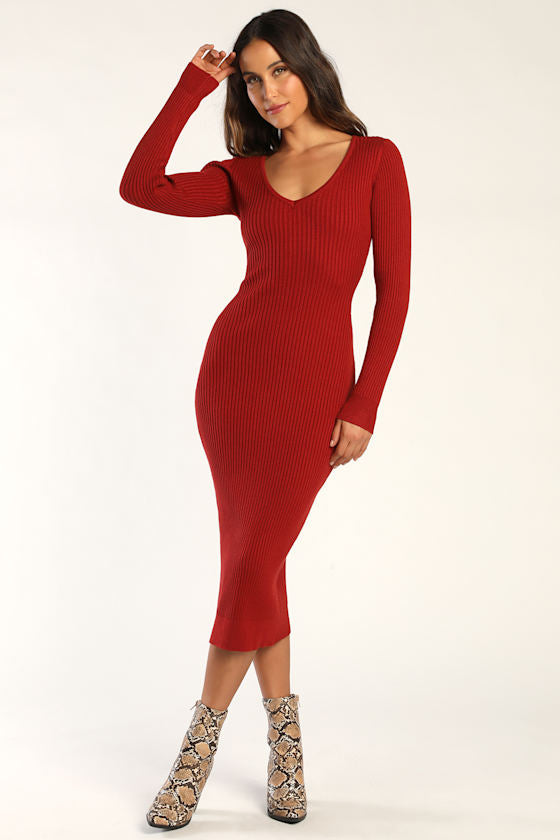 Everyday Beauty Beige Long Sleeve Ribbed Knit Sweater Dress