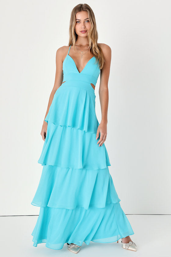 Tier and Now Black Tie-Back Tiered Maxi Dress