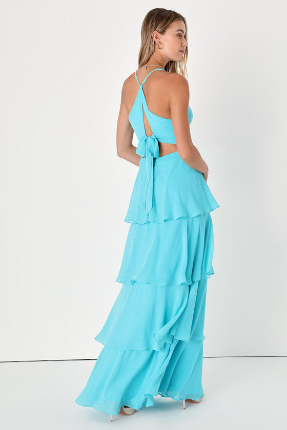 Tier and Now Black Tie-Back Tiered Maxi Dress