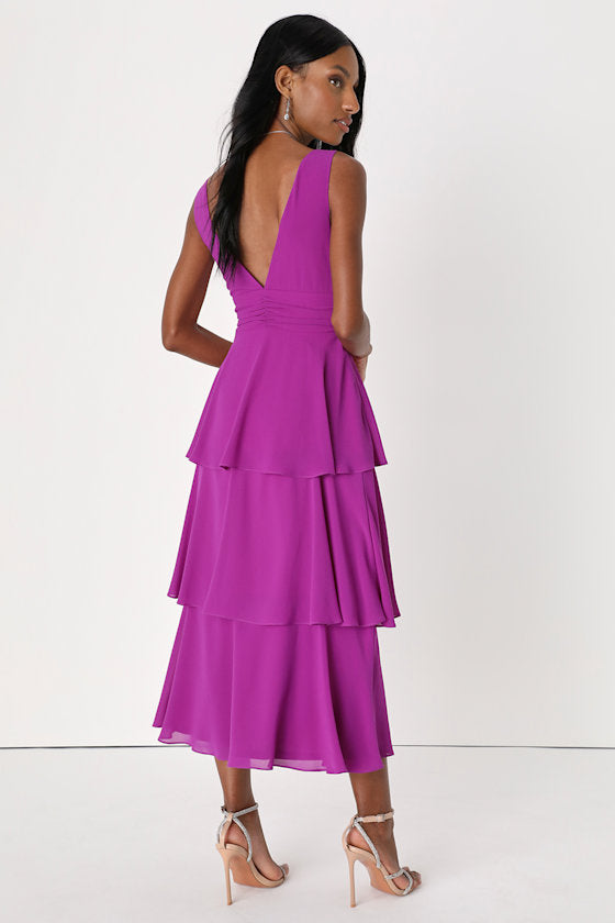 Celebration Time Navy Blue Sleeveless Tiered Midi Dress