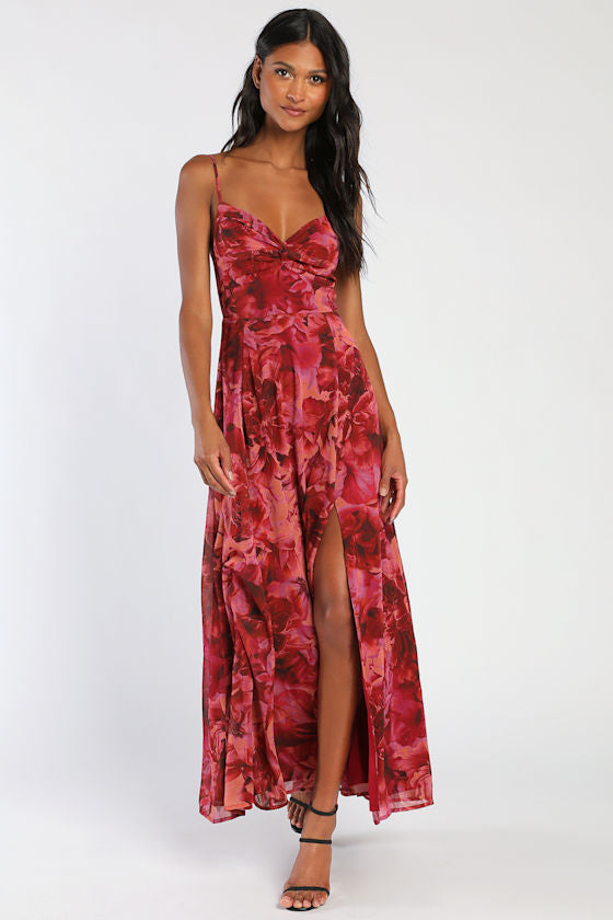 Beautiful Soul Teal Green Floral Print Twist-Front Maxi Dress