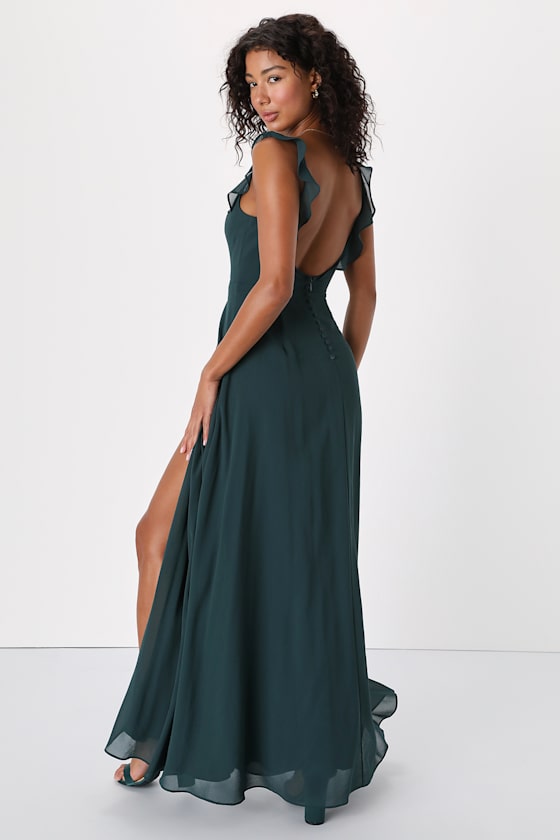 Dreamy Admiration Black Ruffled Maxi Dress